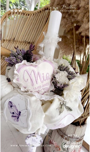 Lumanare de botez cu flori naturale si lavanda Indigo Girl 7